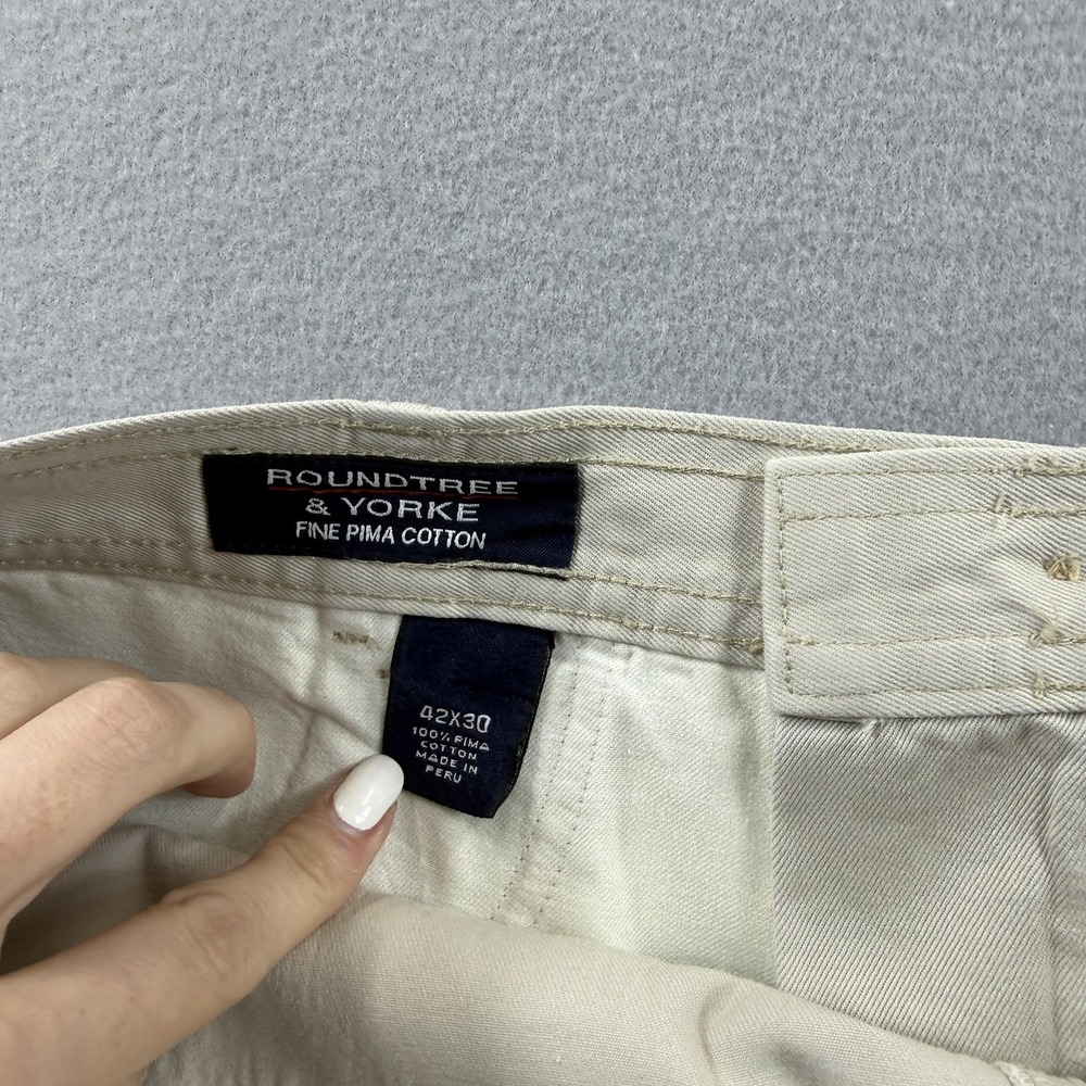 Roundtree & Yorke Pants Mens 42x30 (Fit 42x29) Beige Fine Pima Cotton Khakis - Picture 5 of 6